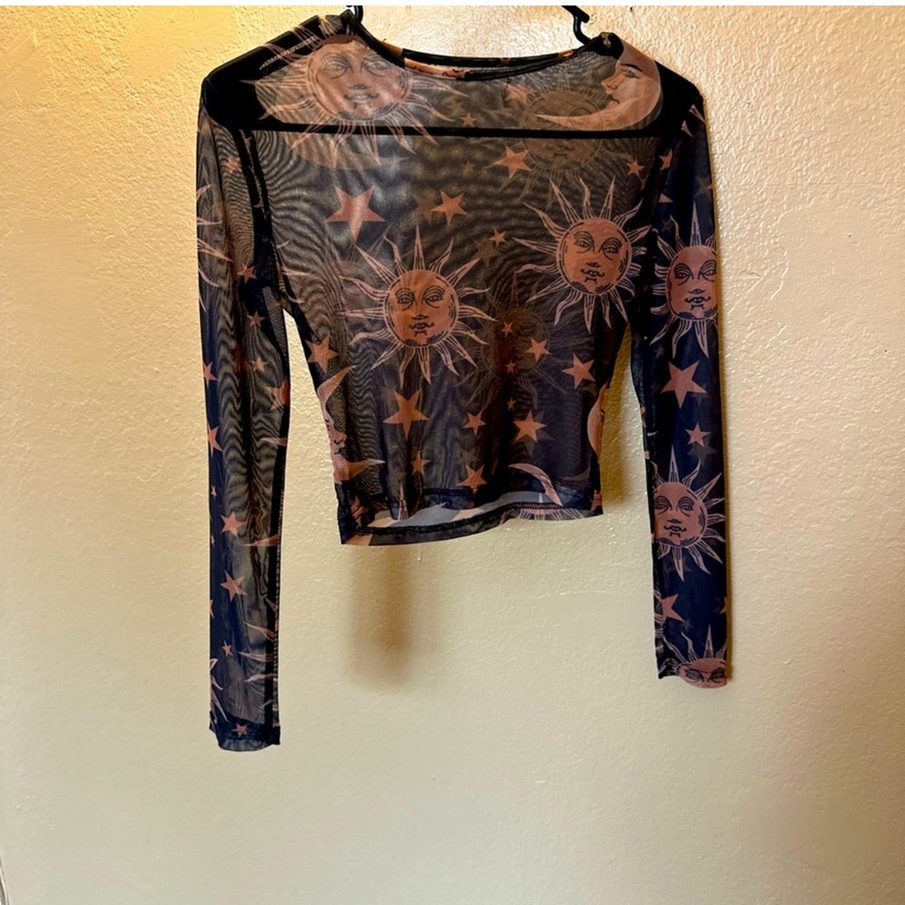 Sheer Sun and Star Print Top